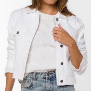 Top Shop MOTO White Frayed Denim Jean Jacket